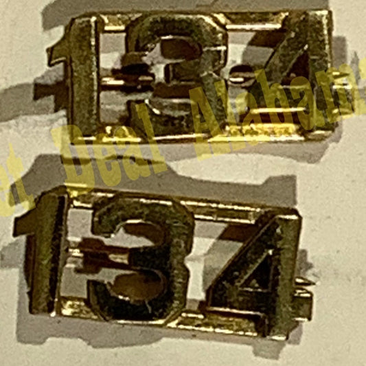 Early/Mid 1900s Brass C-Clasp "134" Collar Device 3/8"H Hat / Lapel Pins Set