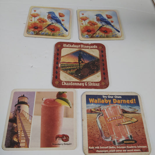 VTG Promo Drink Coasters Lot of 5 Outback Walkabout Bluebird Poppies Mixed Set