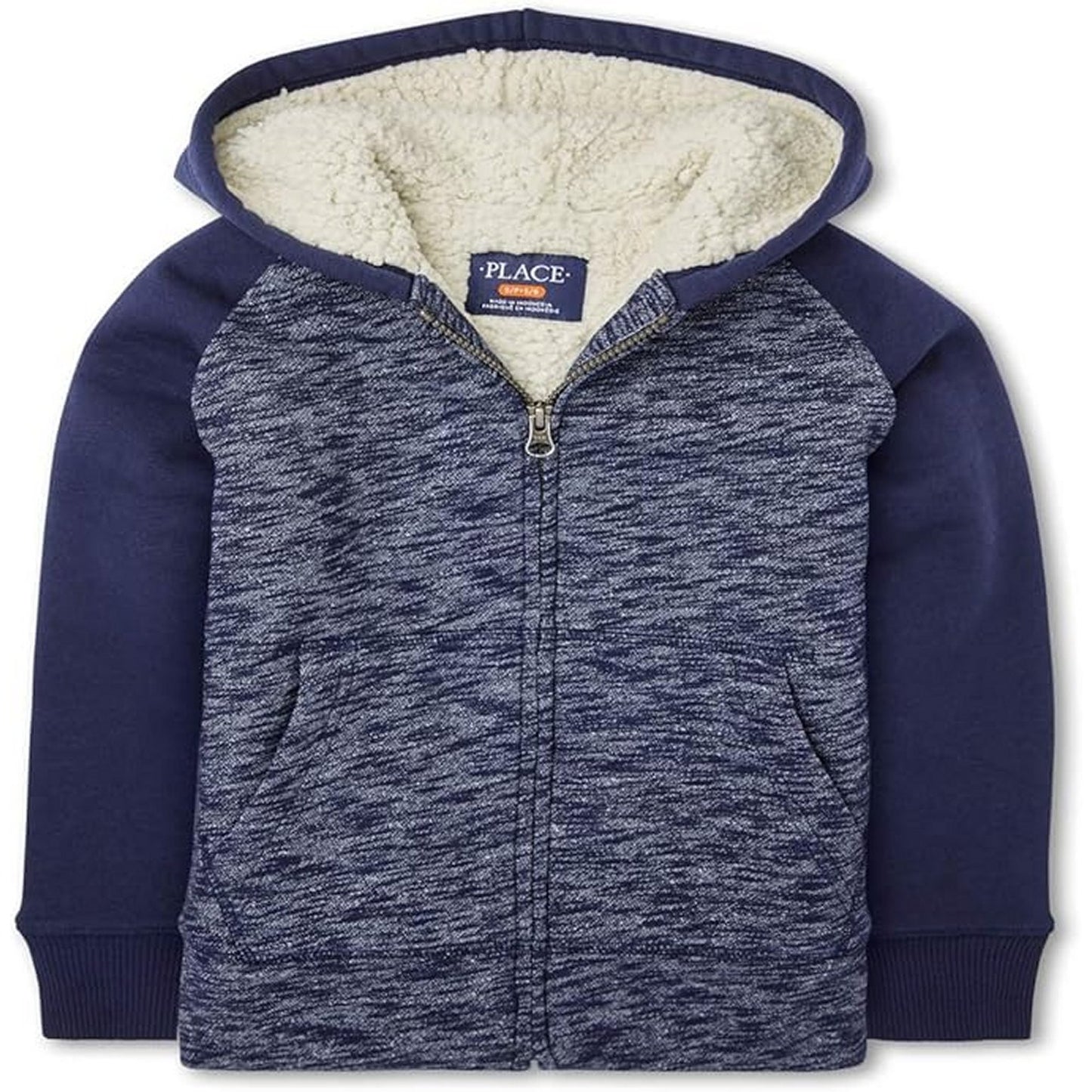 Children’s Place Boys Marled Sherpa Fleece Zip Up Hoodie, LRG 10/12 Tidal Blue