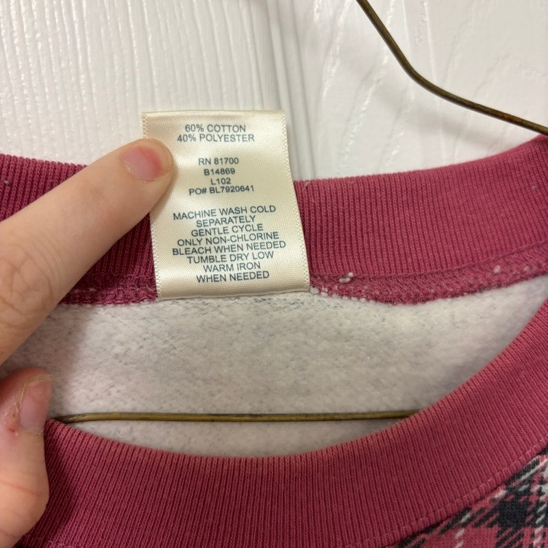 Blair Women's Pink Plaid Pullover Sweatshirt - Cotton Blend Size L