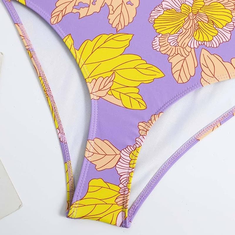 IDOPIP Women's One Piece Swimsuit, Retro Vtg Floral Print Bikini, XL, Monokini
