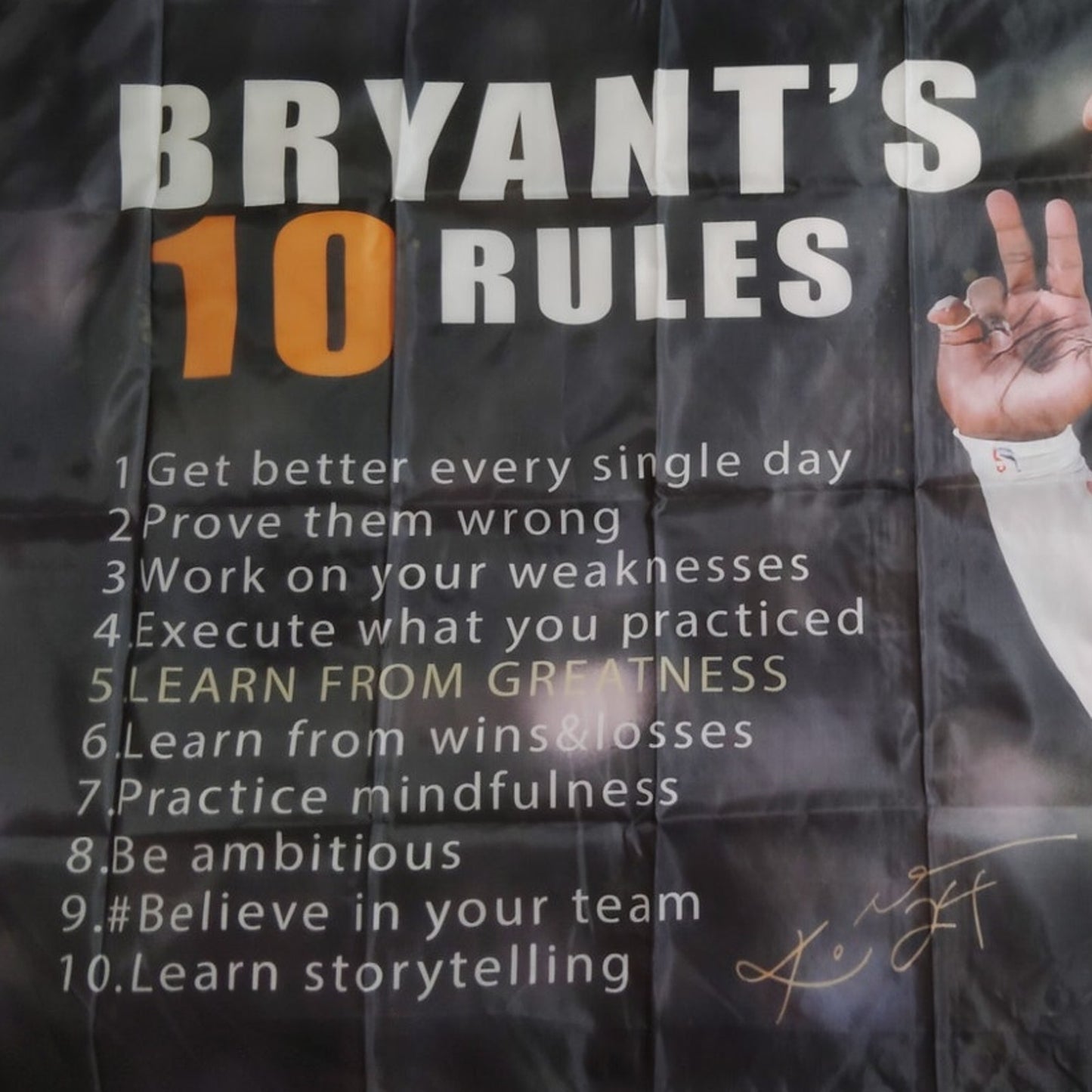 Kobe Bryant 10 Rules – 3x5 Ft Tapestry Flag Banner with Brass Grommets – Motivational Wall Art