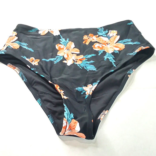 Cupshe Black Floral High Waisted Bikini Bottoms Women’s Large Swimwear