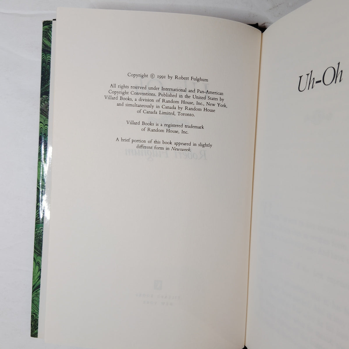 Robert Fulghum Uh-Oh 1991 Villard Hardcover Dust Jacket Inspirational Essays