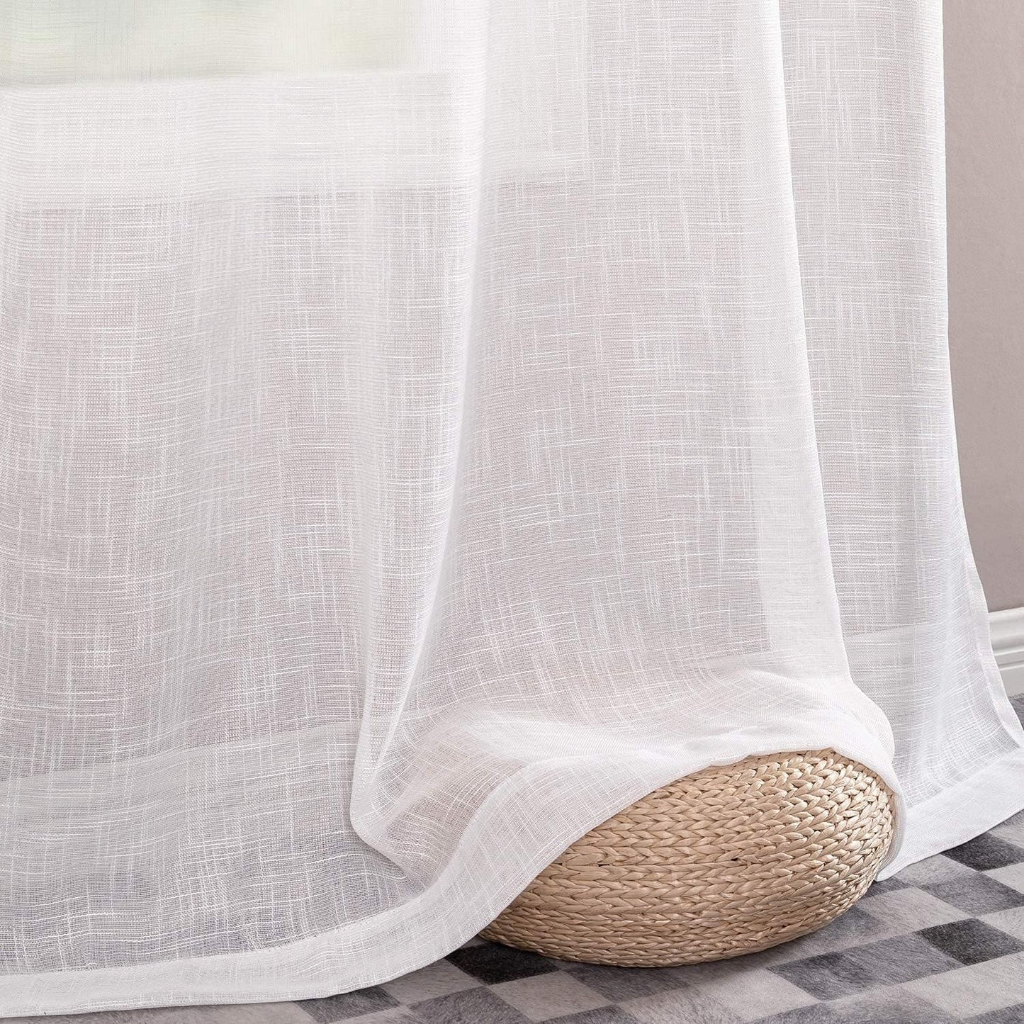 White Weave Sheer Curtains, 2 Panels @ 52"W x 108"L, Rod Pocket or Back Tab