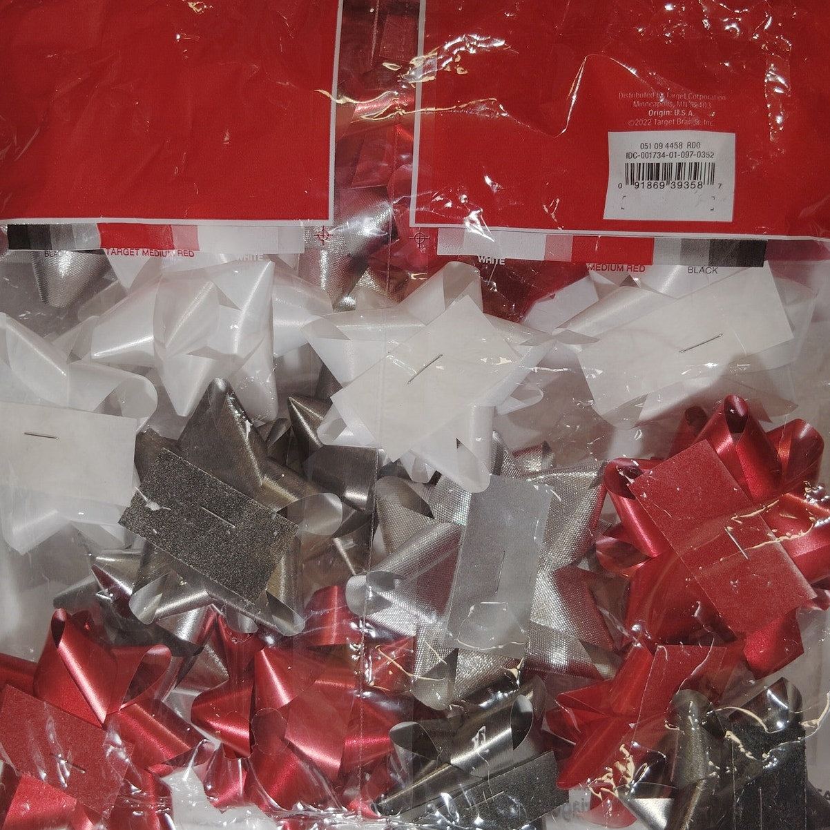 Wondershop 40ct Christmas Gift Bows Red White Silver Holiday Peel n Stick Bows
