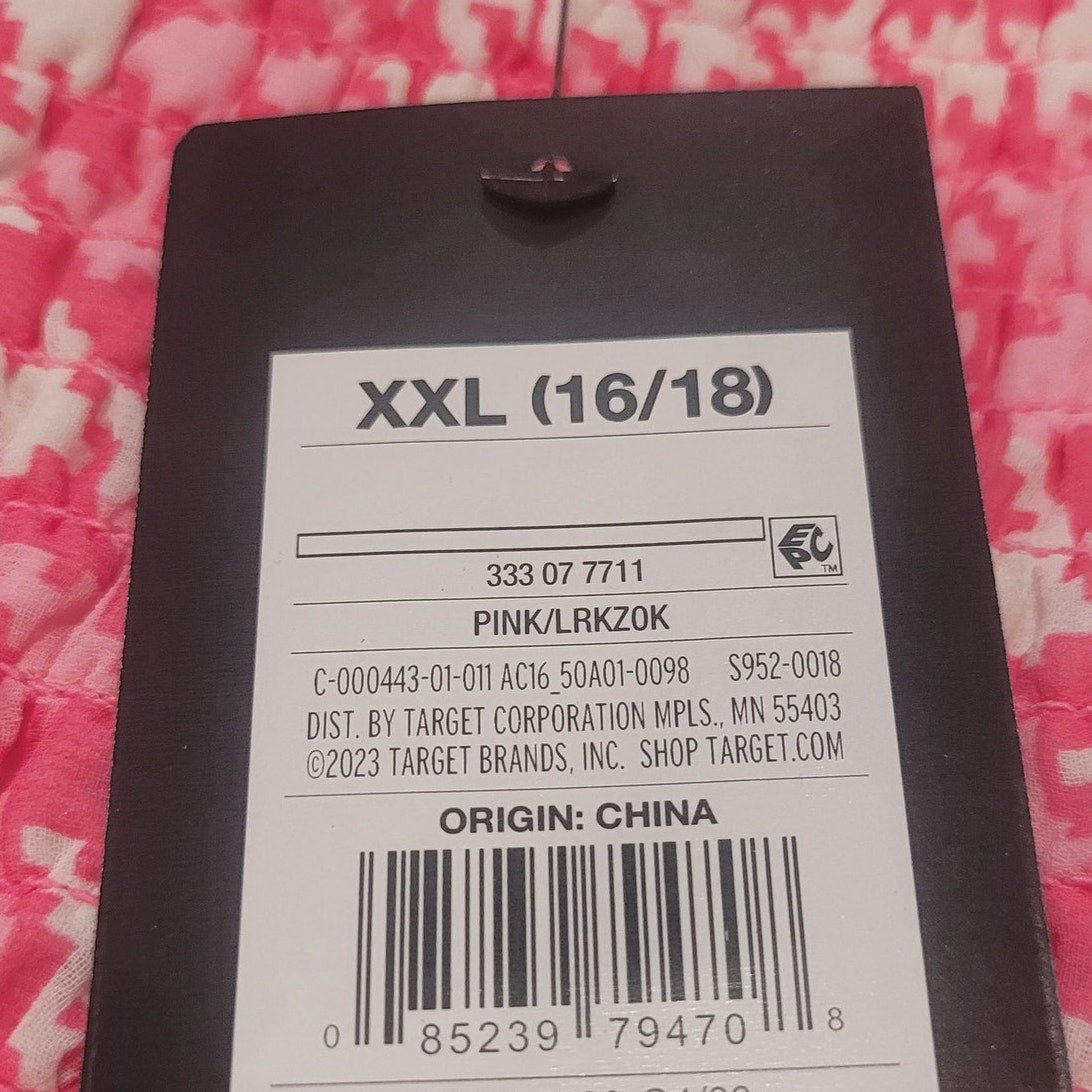 Art Class Girls' Smocked Bodice Tiered Dress, Pink & White Houndstooth XXL 16/18