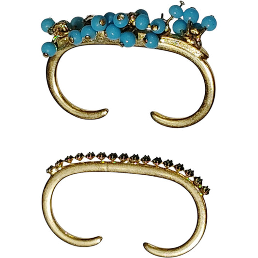 Gold-Tone “C” Jewelry Components – Rhinestone & Turquoise Accents, Dual Finger Ring