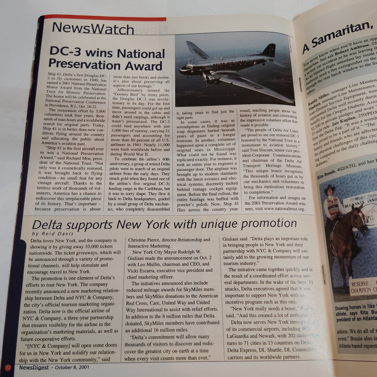 Delta News Digest - Oct 8, 2001 - Employee Reductions Post-9/11 Magazine