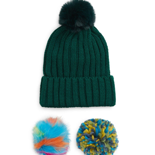 BP. Interchangeable Pom Beanie, Dark Green, One Size – Includes 2 Extra Pom Poms