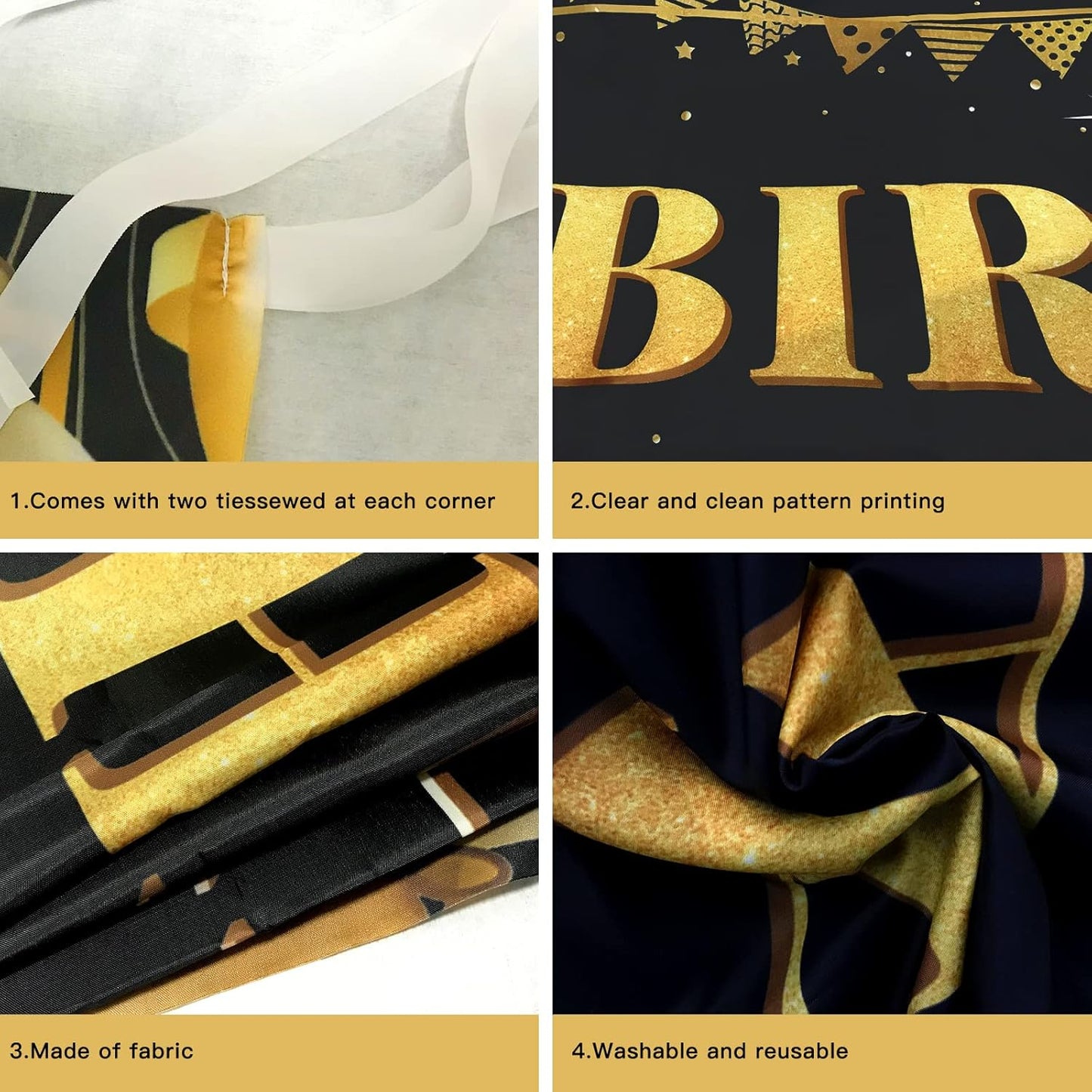 Happy 100th Birthday Banner 9.8×1.6 ft Black Gold Party Decoration Sign