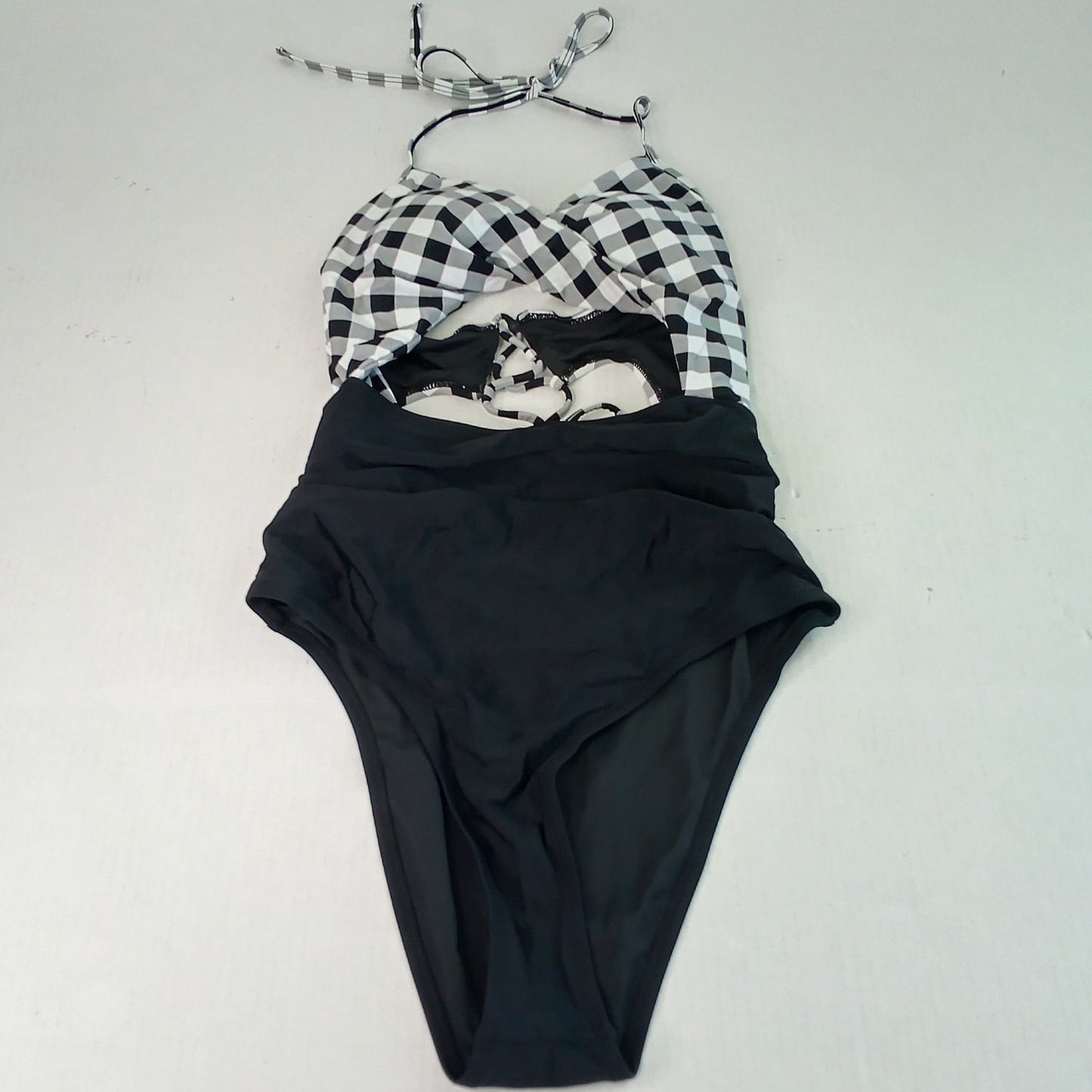 Cupshe Black White Checkered Cutout Monokini One Piece Swimsuit Women Medium