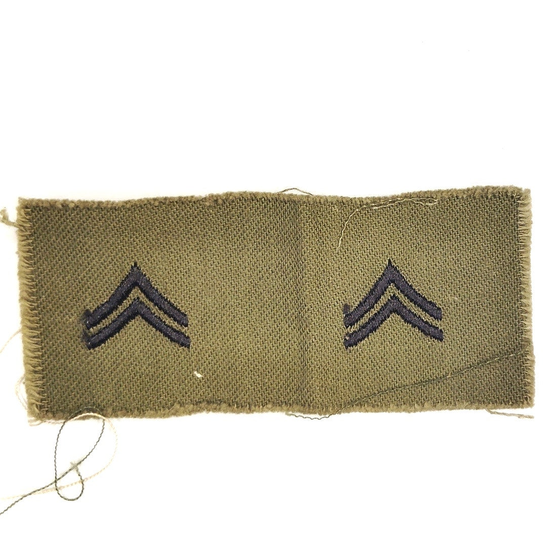 US Army CPL E‑4 Rank Patch Pair Subdued ODG 4‑7/8" × 1‑7/8" Raw‑Edge Vintage