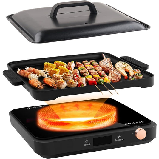 Portable Induction Cooktop, 1200W Single Burner with 2-in-1 Nonstick Griddle Plates, Black