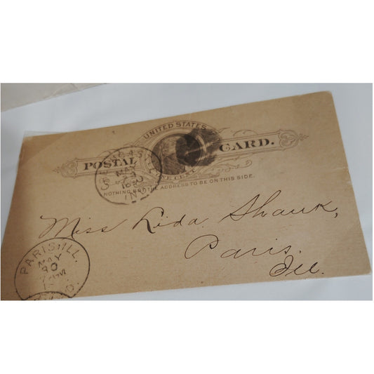 1890 U.S. Postal Card, 1¢ Thomas Jefferson, Used, Greencastle, Ind to Paris, Ill