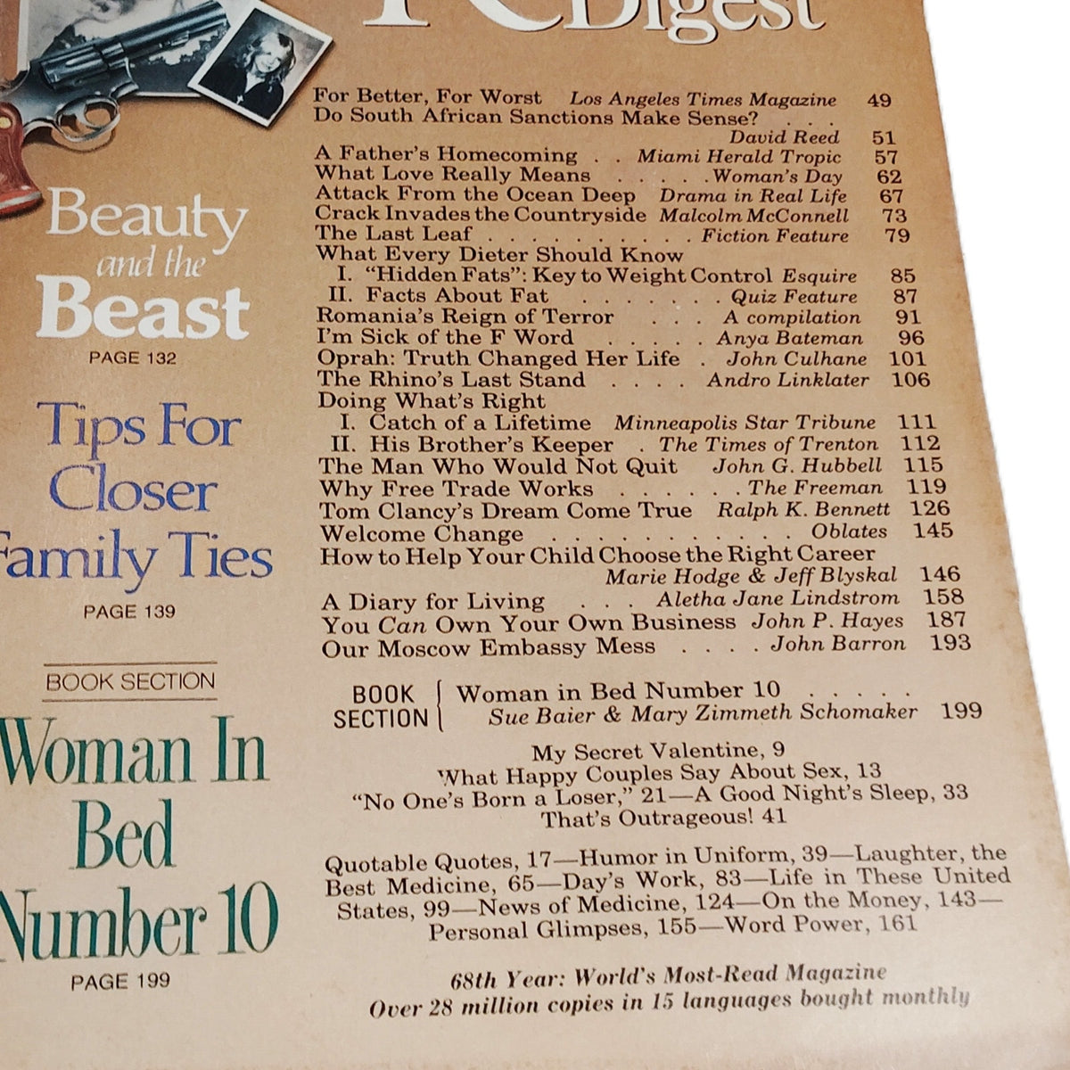 Reader's Digest February 1989 Magazine - Beauty and the Beast Vintage Issue