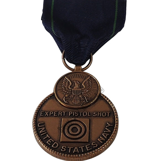 U.S. Navy Expert Pistol Shot Medal Pinback, 1-1/4"D x 3"H Overall
