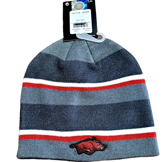 Nike Arkansas Razorbacks Youth Striped Knit Beanie Gray/Cardinal/White Size 8/20