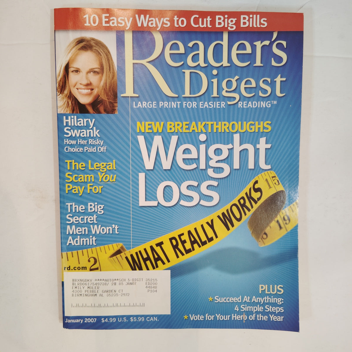Reader's Digest January 2007 Large Print Edition Hilary Swank Magazine