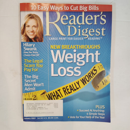 Reader's Digest January 2007 Large Print Edition Hilary Swank Magazine