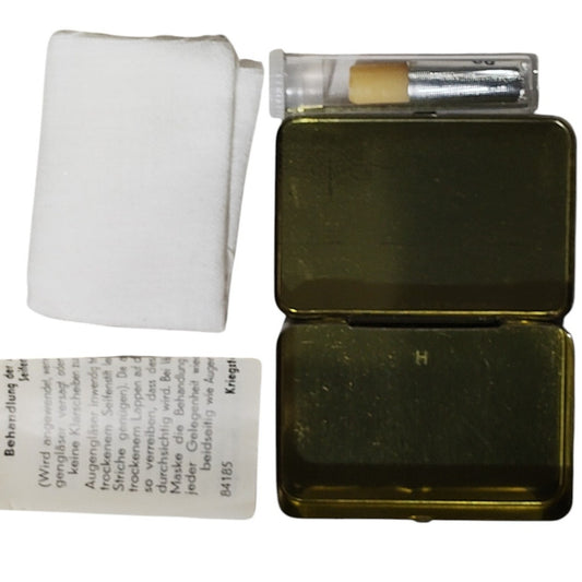 German Military Anti-Fog Eyeglass Soap Stick Treatment Kit – Gold Tin w/ Paperwork & Vial – WWII Era