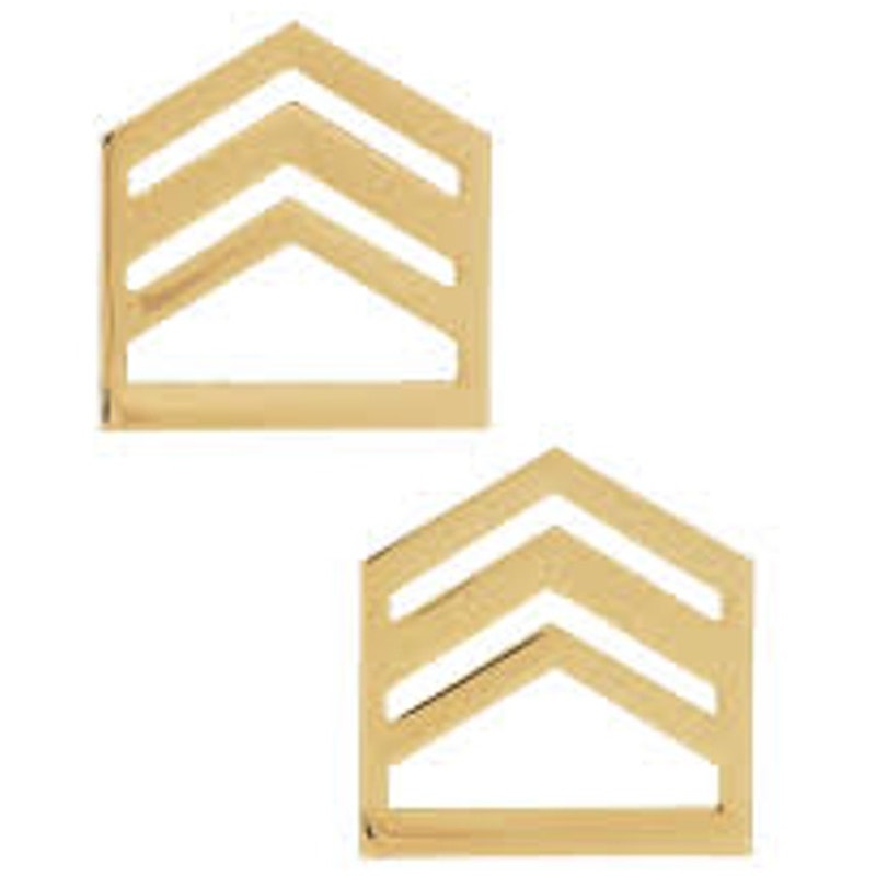 Army JROTC ROTC Staff Sergeant Rank Insignia No‑Shine Brass Pin‑On Pair 7/8x7/8"