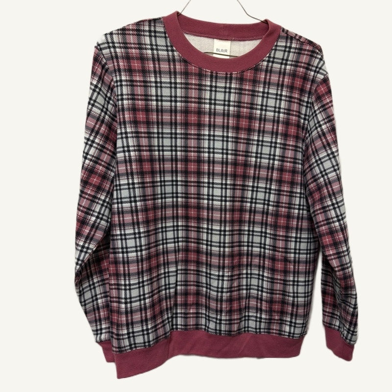 Blair Women's Pink Plaid Pullover Sweatshirt - Cotton Blend Size L