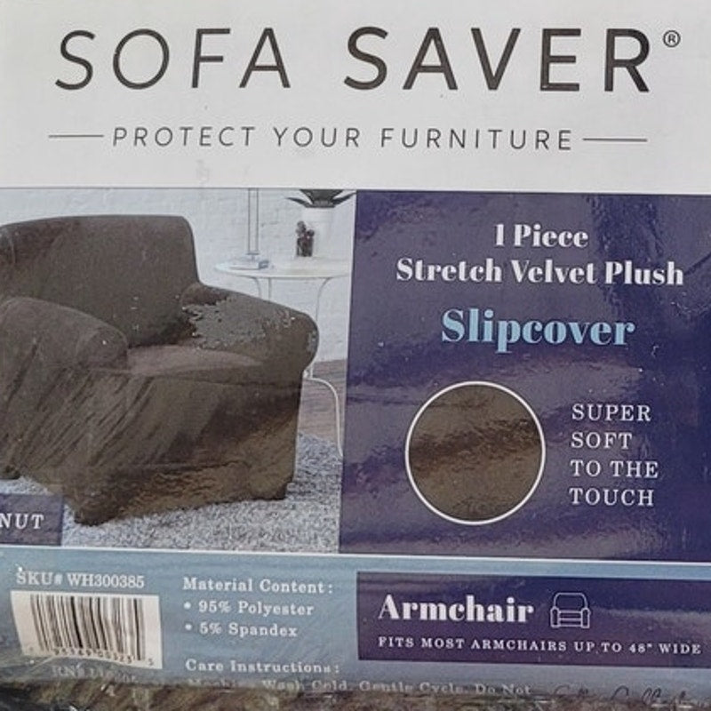 Sofa Saver Armchair Velvet Plush Slipcover, Walnut, 1 PC (Fits Chair Up to 48"W)
