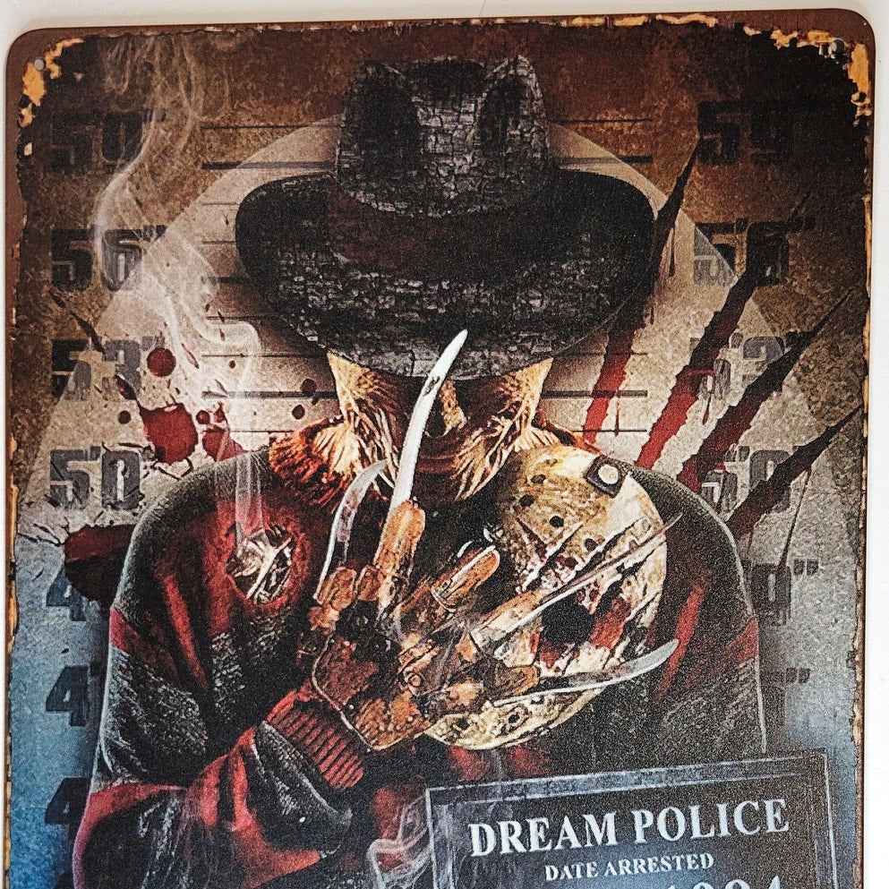 Dream Police Tin Sign 12×8 Horror Mugshot Style Metal Wall Art Decor