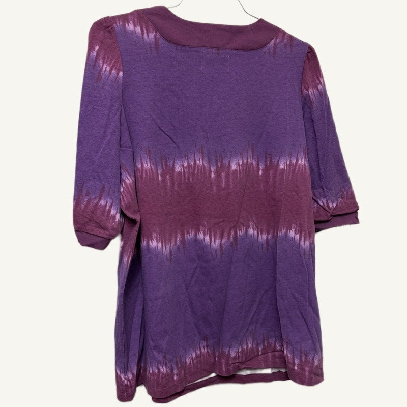 Mainstreet Blues L & D Purple Striped Top - Women's Size L 3/4 Sleeve