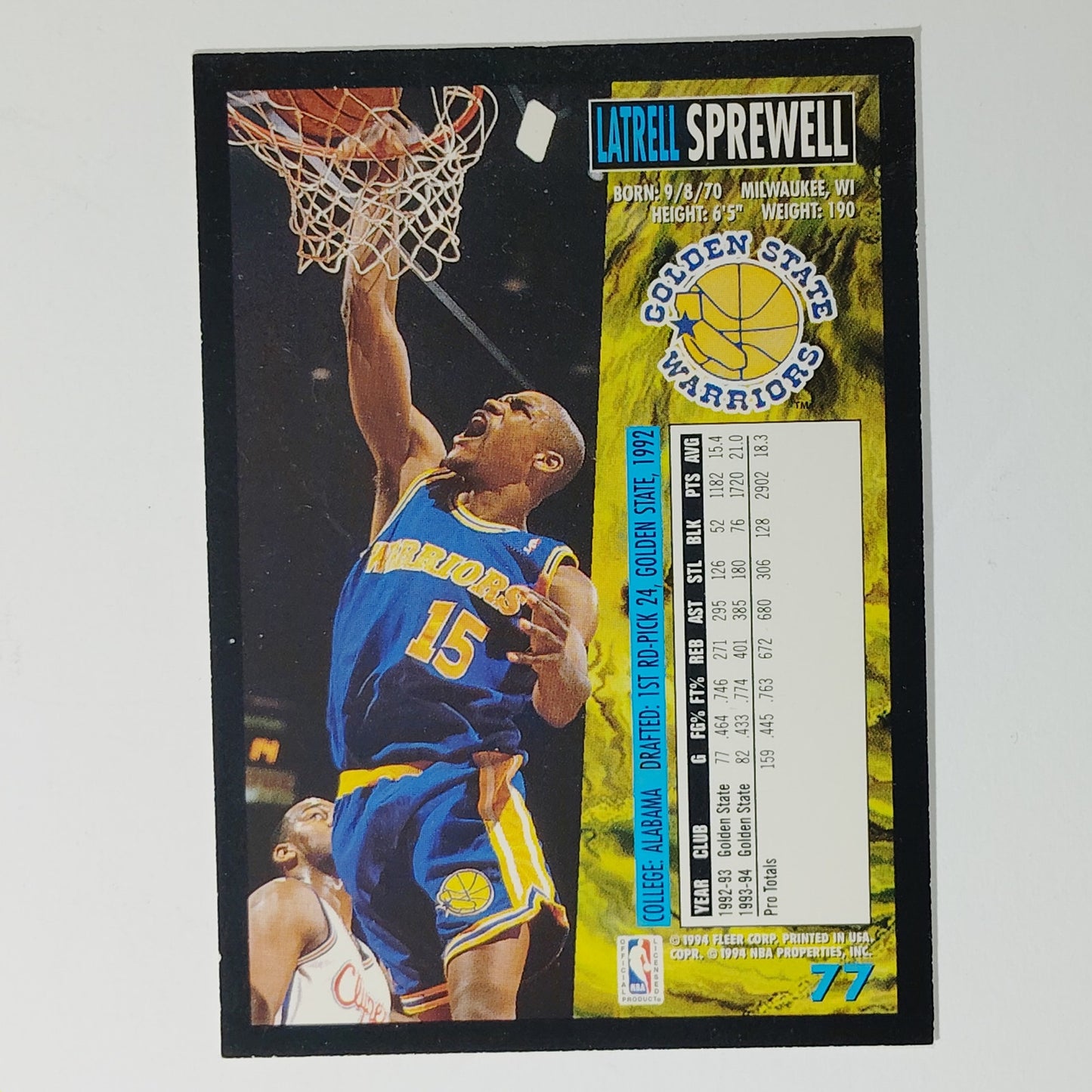 1994-95 Fleer Latrell Sprewell #77 Golden State Warriors Guard NBA Card