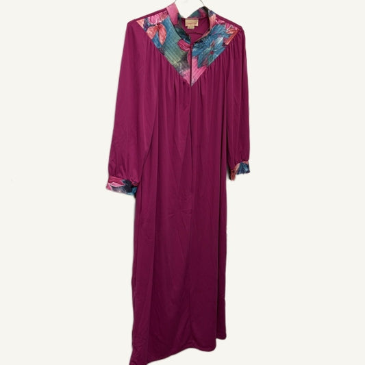 Vintage Carriage Court Pink Floral Quarter-Zip Nightgown LGE 16/18 Polyester USA