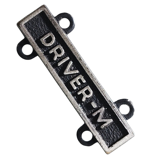 Military Qualification Bar, Driver-M, 1/2"H x 1"W, Silver Text, Black Background