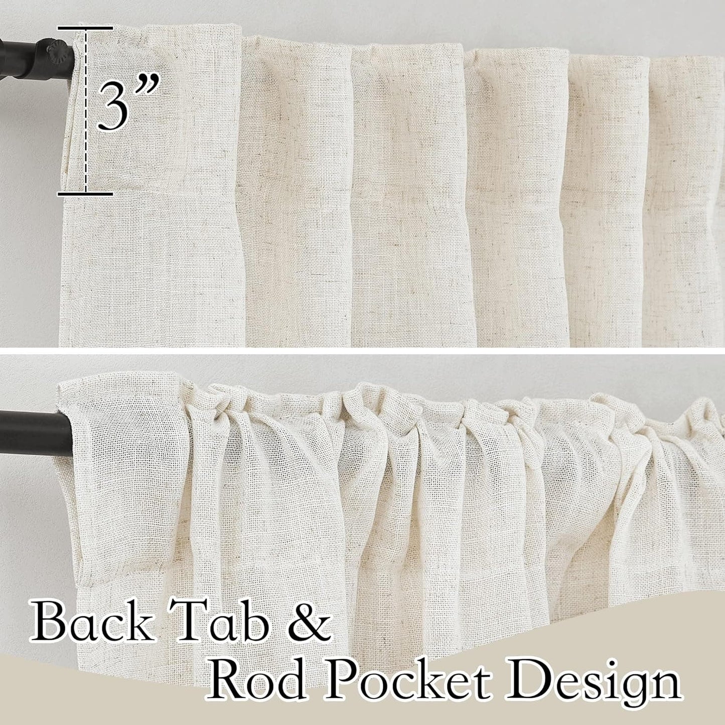 2 Flax Linen Blend Curtain Panels, Each 52"W x 90"L, Semi-Sheer, Light Filtering