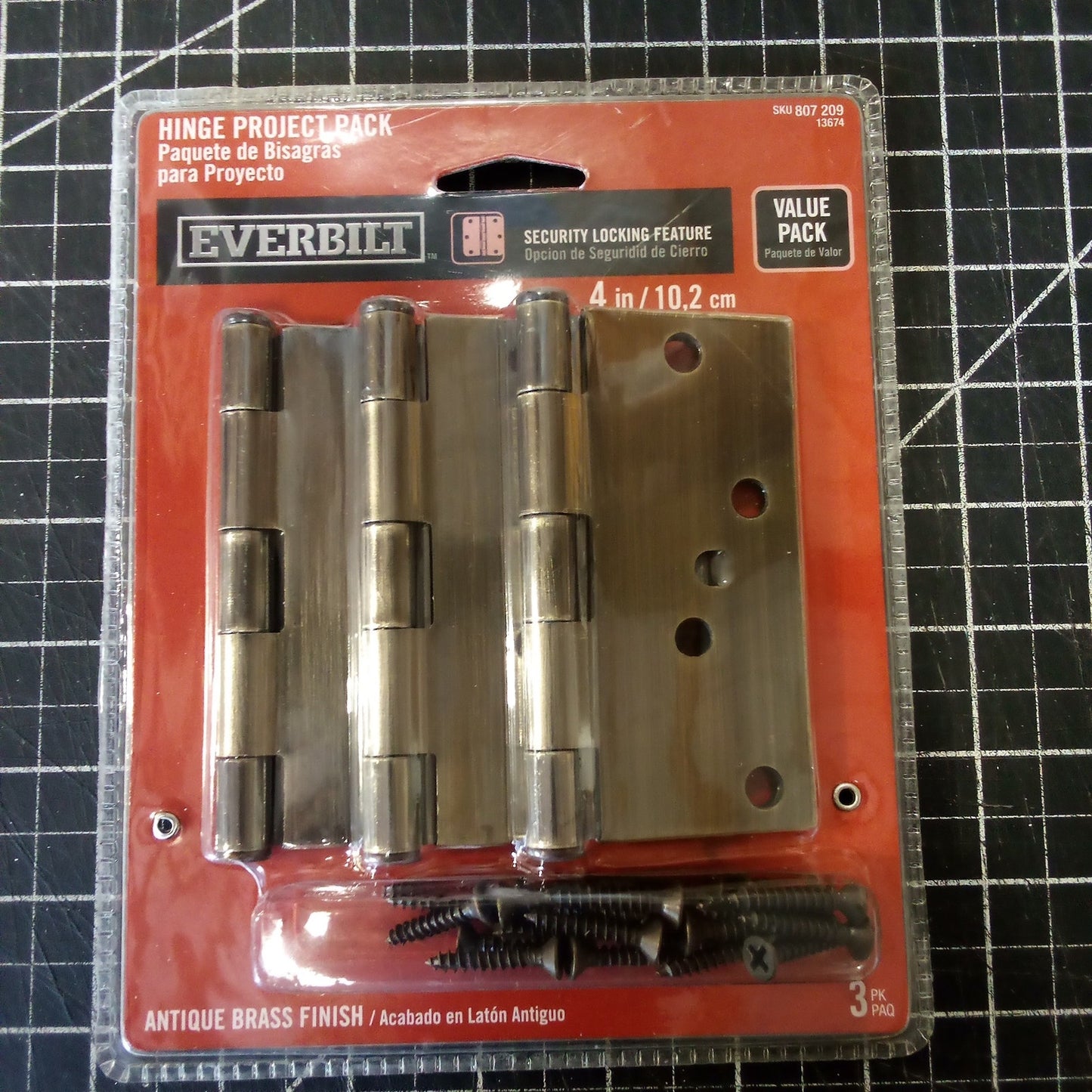 Everbilt Value Pk - 3PK - 4 in Door Hinges - Antique Brass Finish, NIP