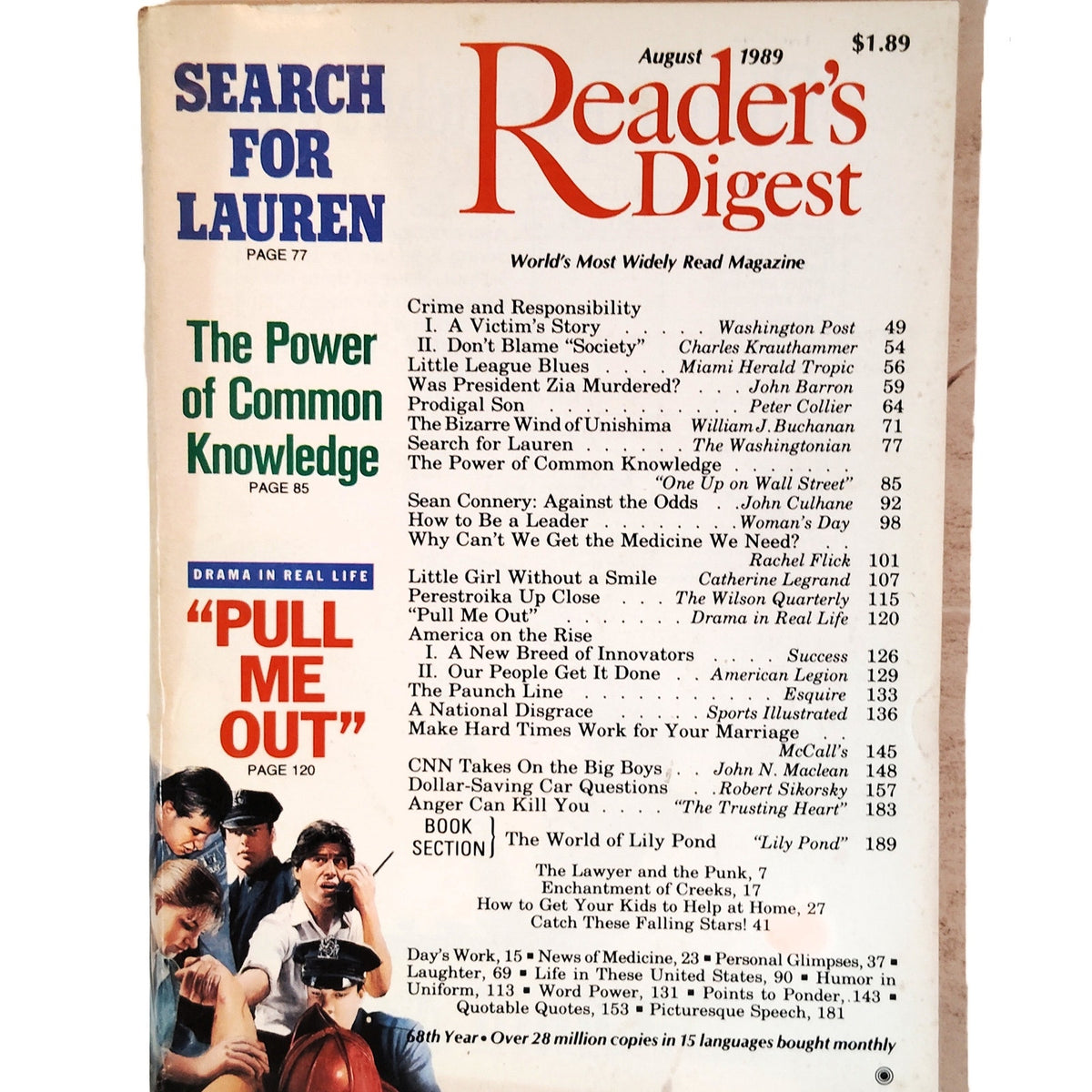 Reader's Digest August 1989 Sean Connery David Hockney Vintage Magazine