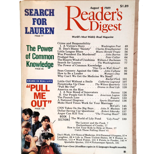Reader's Digest August 1989 Sean Connery David Hockney Vintage Magazine