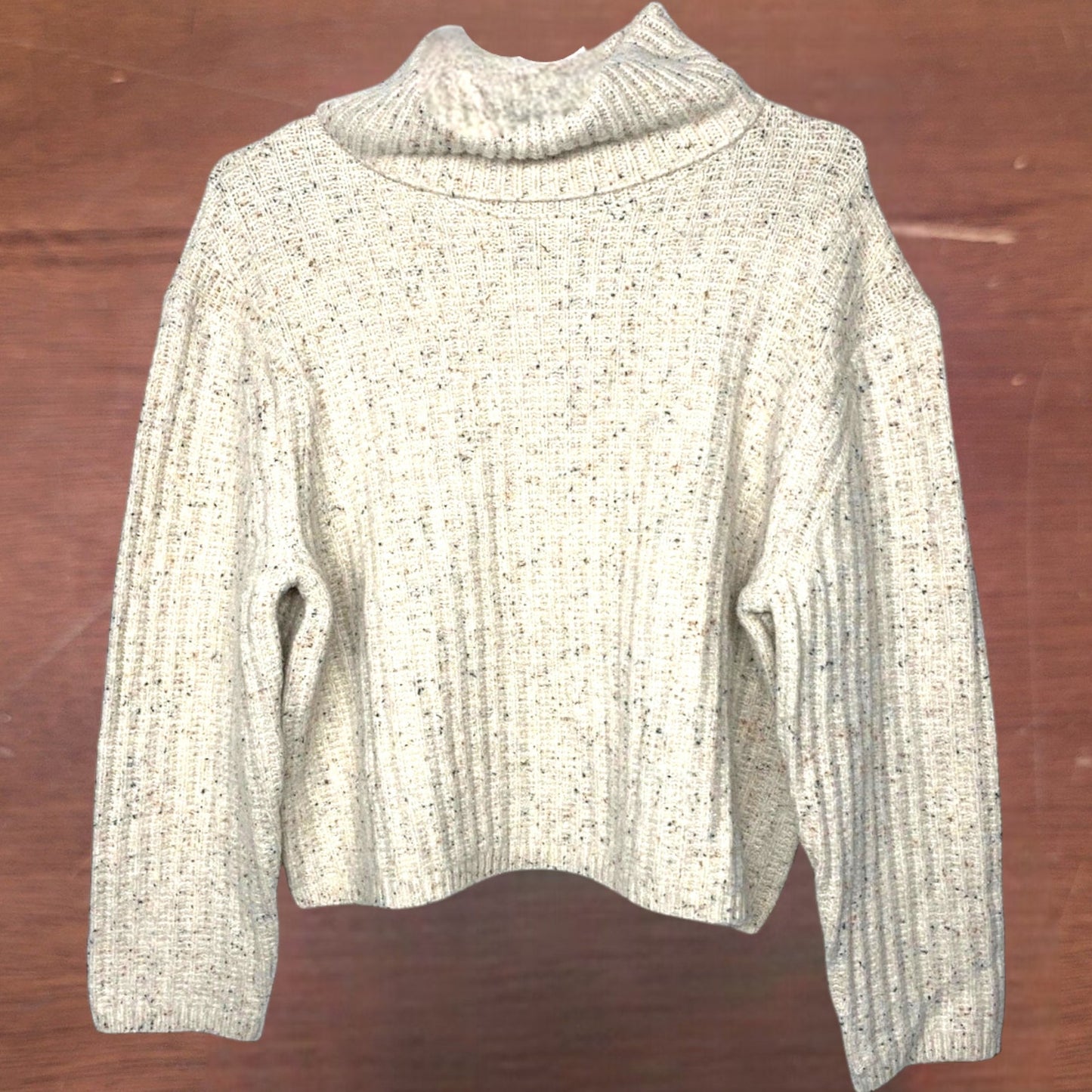 Mock Turtleneck Cashmere‑Like Pullover Sweater – Cream w/ Speckles – Women’s XXL