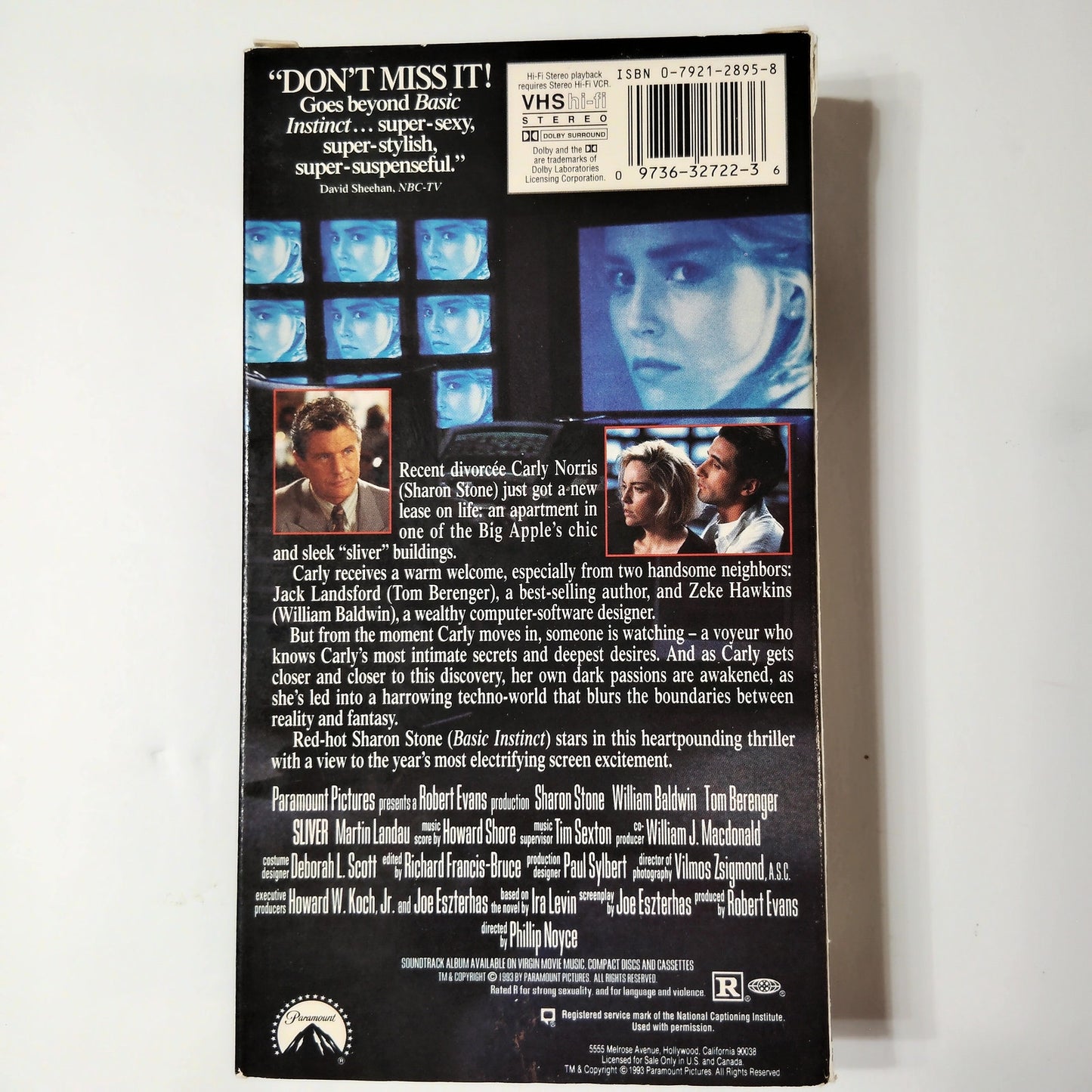 Sliver VHS 1993 Sharon Stone William Baldwin Tom Berenger Paramount Thriller