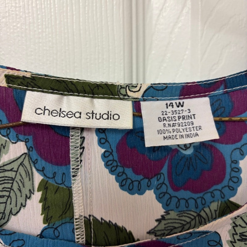 Chelsea Studio Floral Sheer Tank Top 14W - White & Blue Plus Size