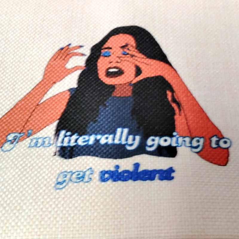 Cream Makeup Bag 9.25x6.69 Vanderpump Quote "I'm Literally Going To Get Violent"