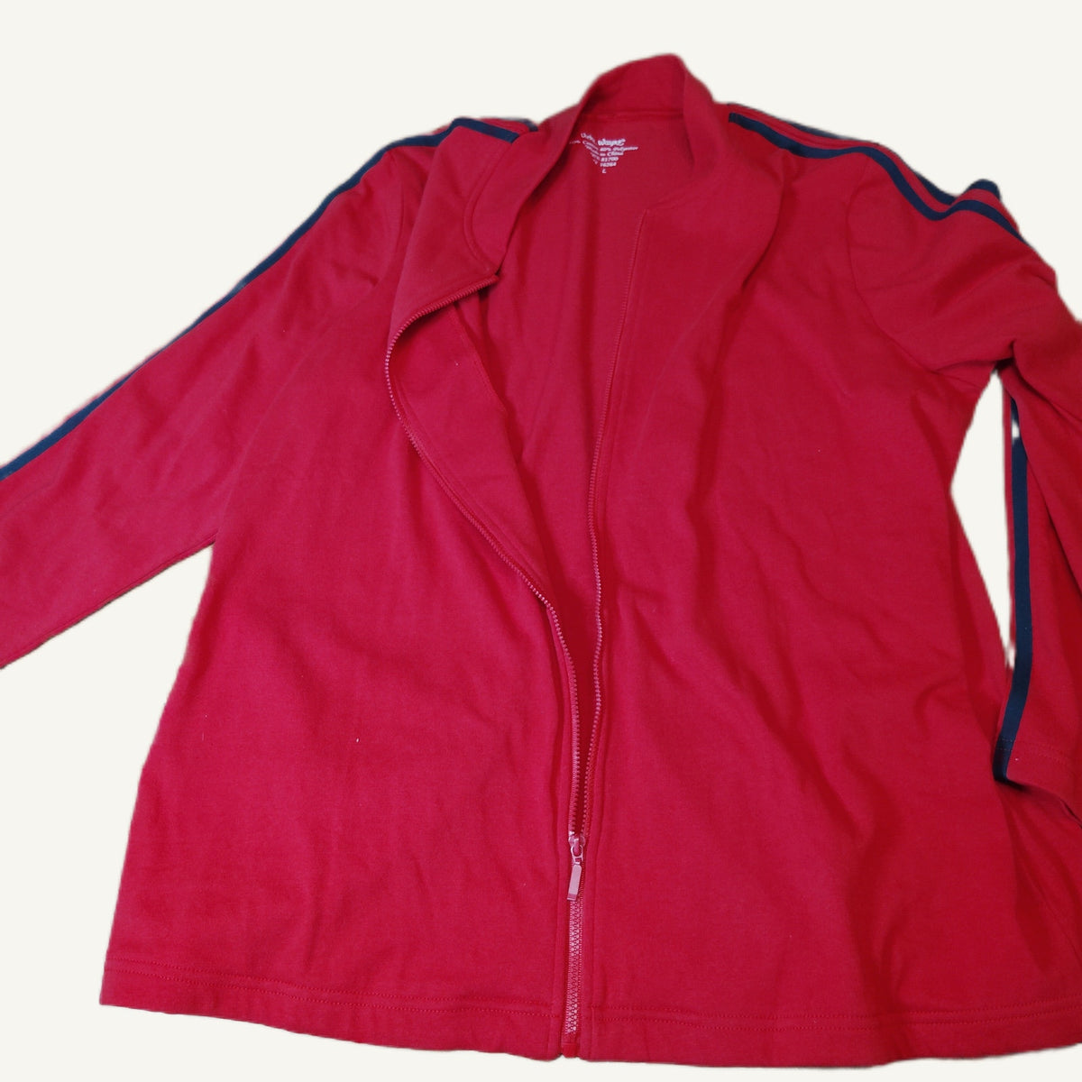 Vicki Wayne Red Full Zip Jacket with Green Stripes - Women's Size L