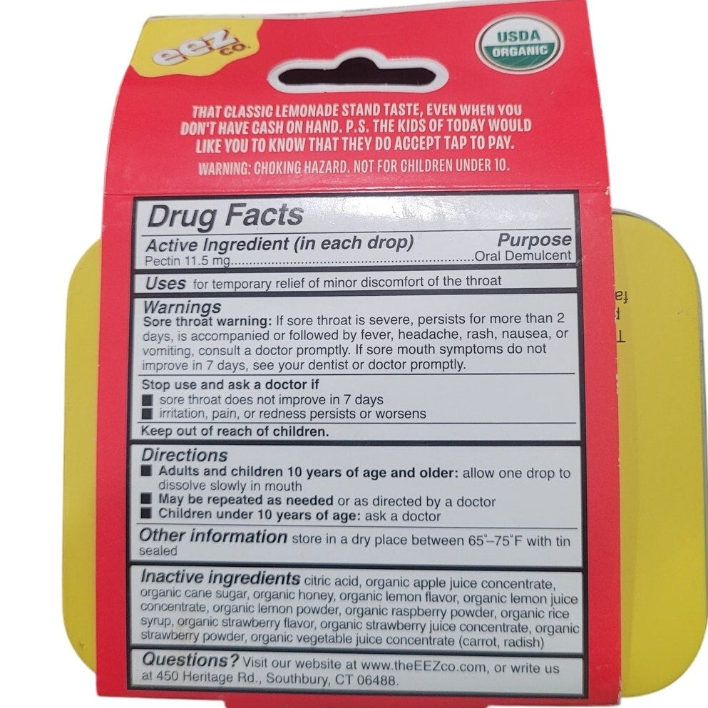 Eez Co. Sootheez Organic Throat Soothing Drops – Strawberry Lemonade – 14ct – Clean Label Certified