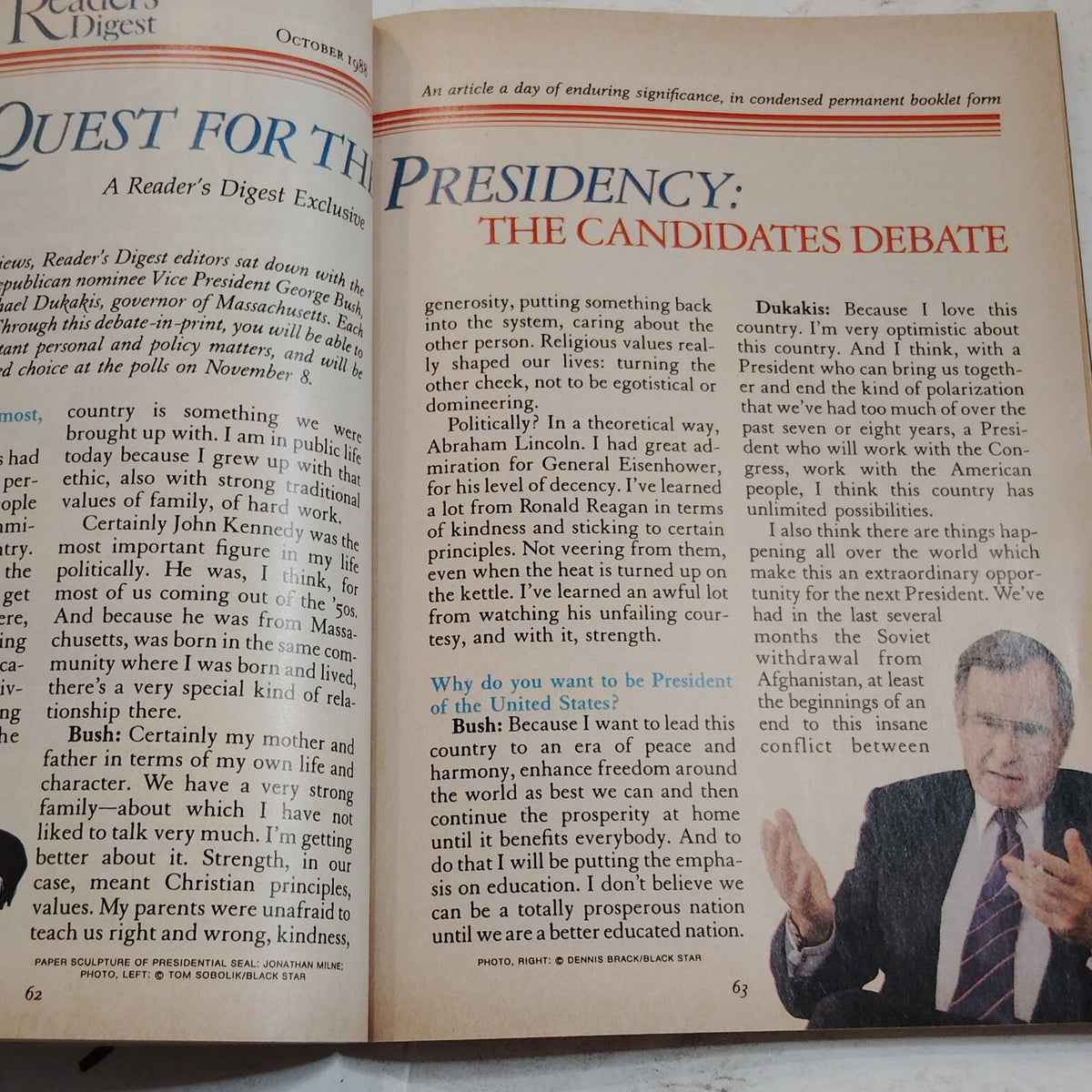Reader's Digest October 1988 Magazine - Candidates Debate Election Issue