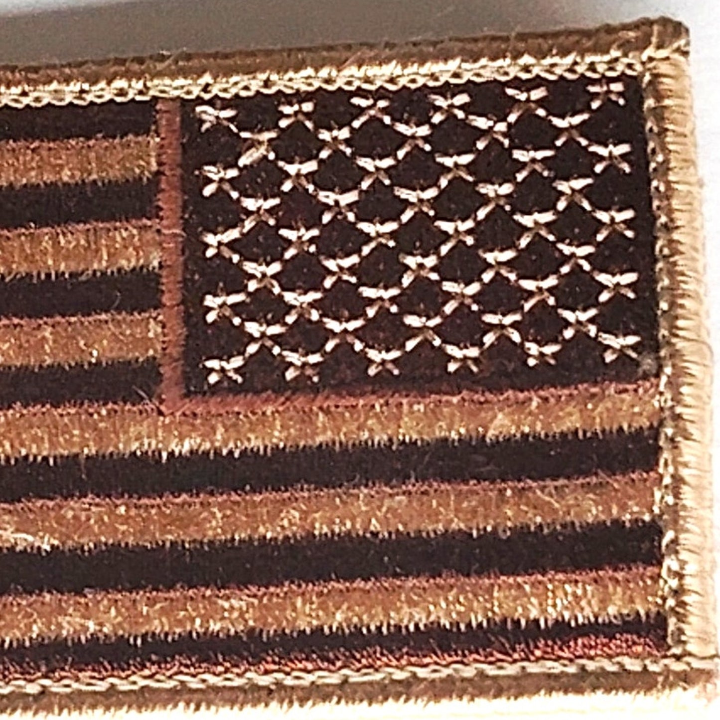 US Flag Patch Reverse Orientation Subdued Coyote Brown Tactical Hook Back 3x2