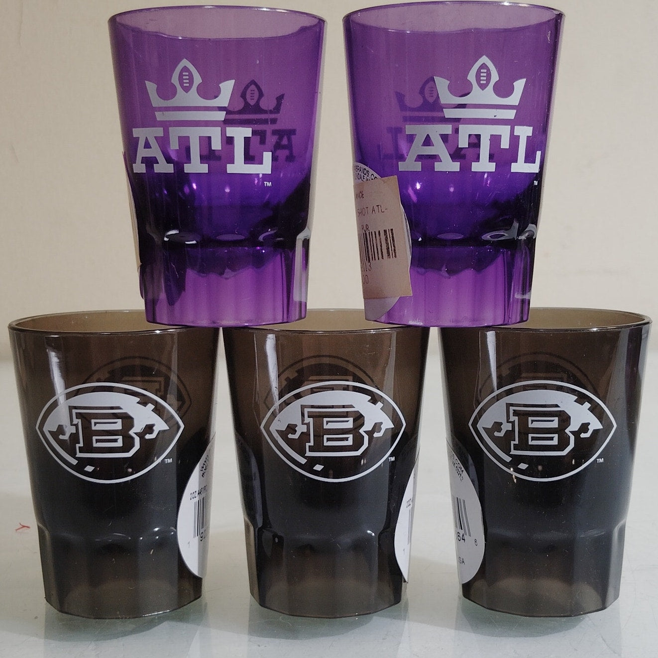 5-Pack AAF Shot Glasses 2 oz – 3 Birmingham Irons & 2 Atlanta Legends
