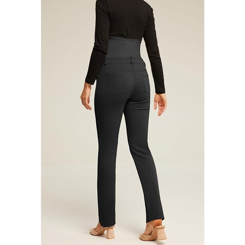 Maacie Maternity Stretchy Straight Legs High Waist Yoga Pants w/ Pockets, XL