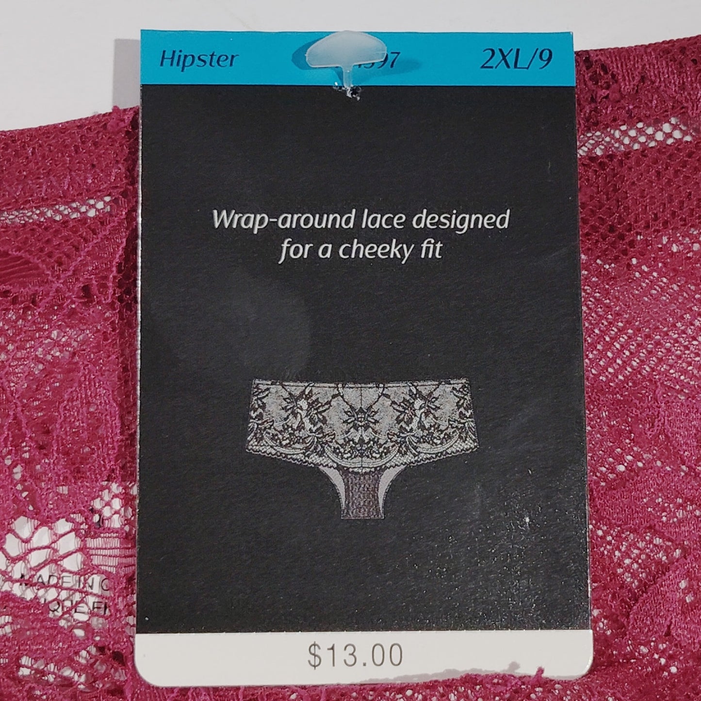 Bali Comfy Glam Lace Desire Hipster Panty – Size 2XL/9 – Burgundy