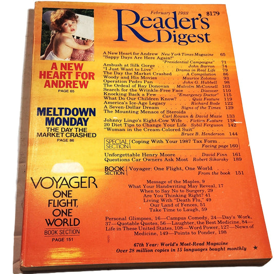 Reader's Digest Magazine February 1988 Vintage Back Issue Collectible Ads
