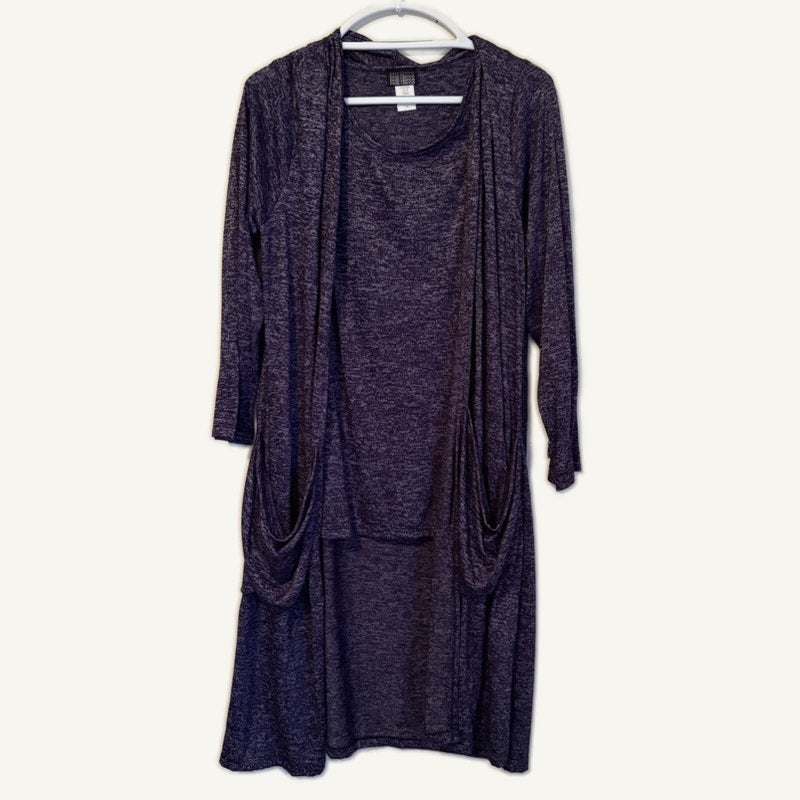 First Glance Purple Heathered Knit Tank Top & Cardigan Set XL Made in USA